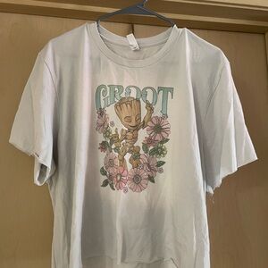 Baby Groot & floral raw edge crop top